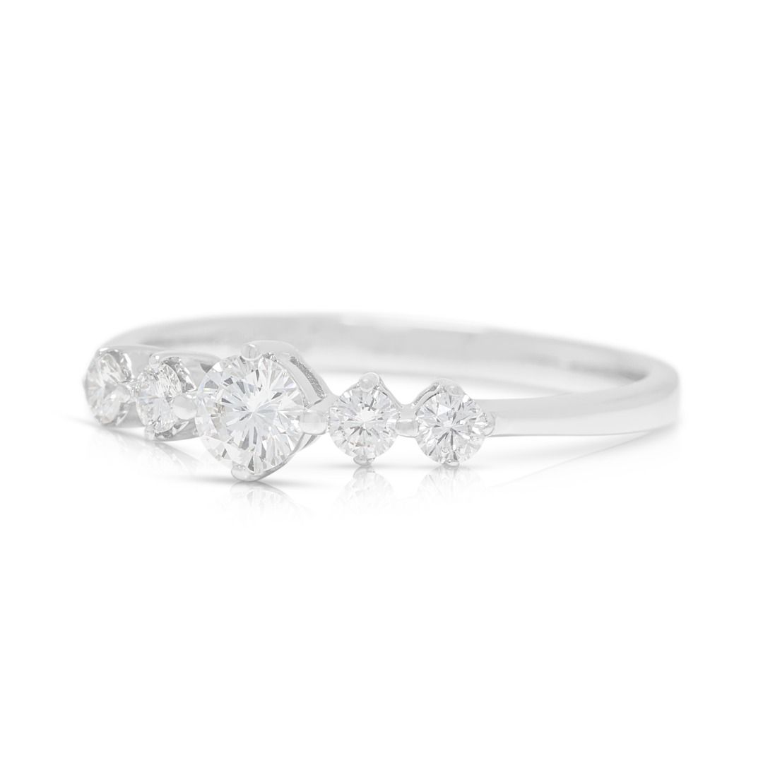 Graceful 0.28ct Five-Stone Diamond Ring in 18K White Gold