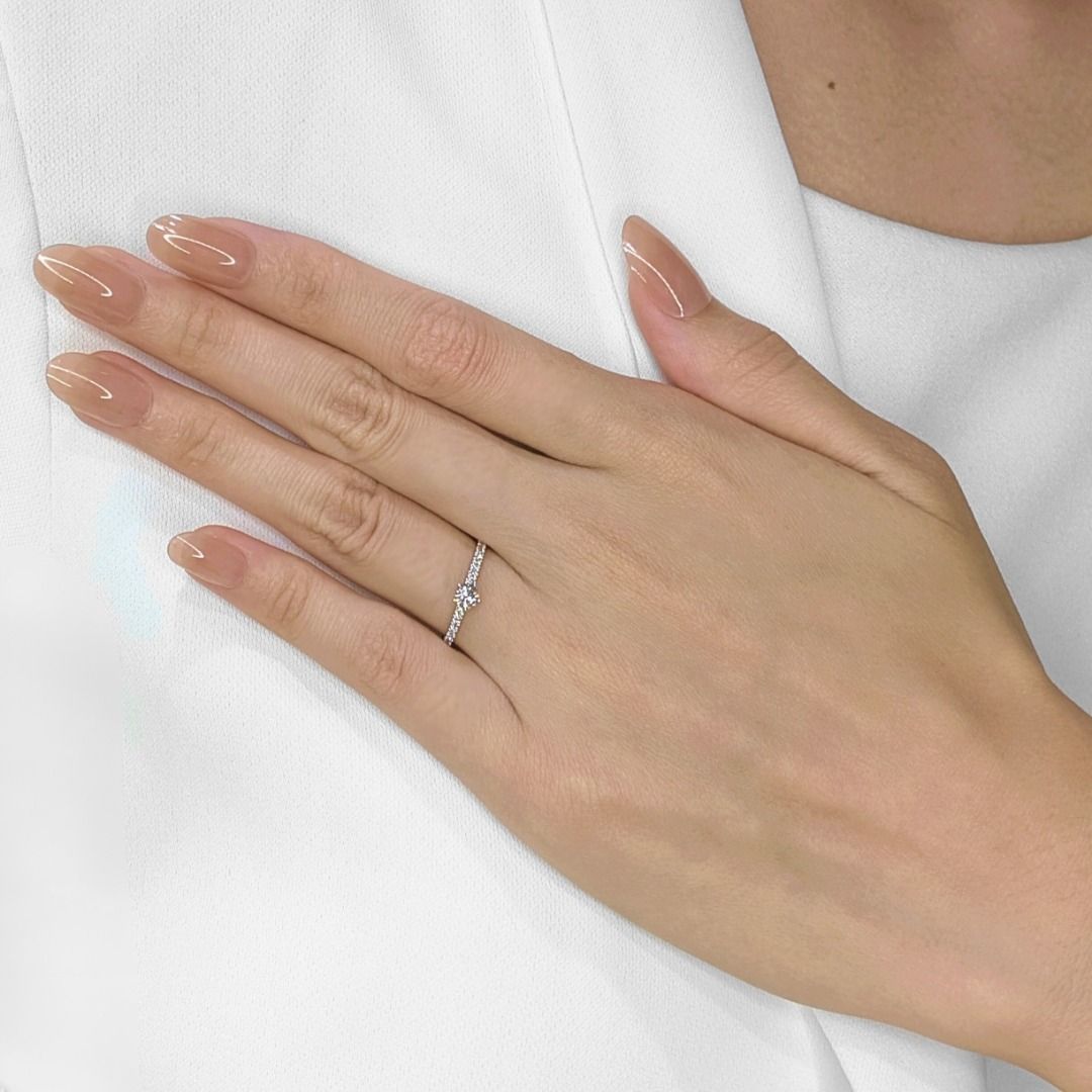 Graceful 0.32ct Natural Diamond Pave Ring in 14K White Gold