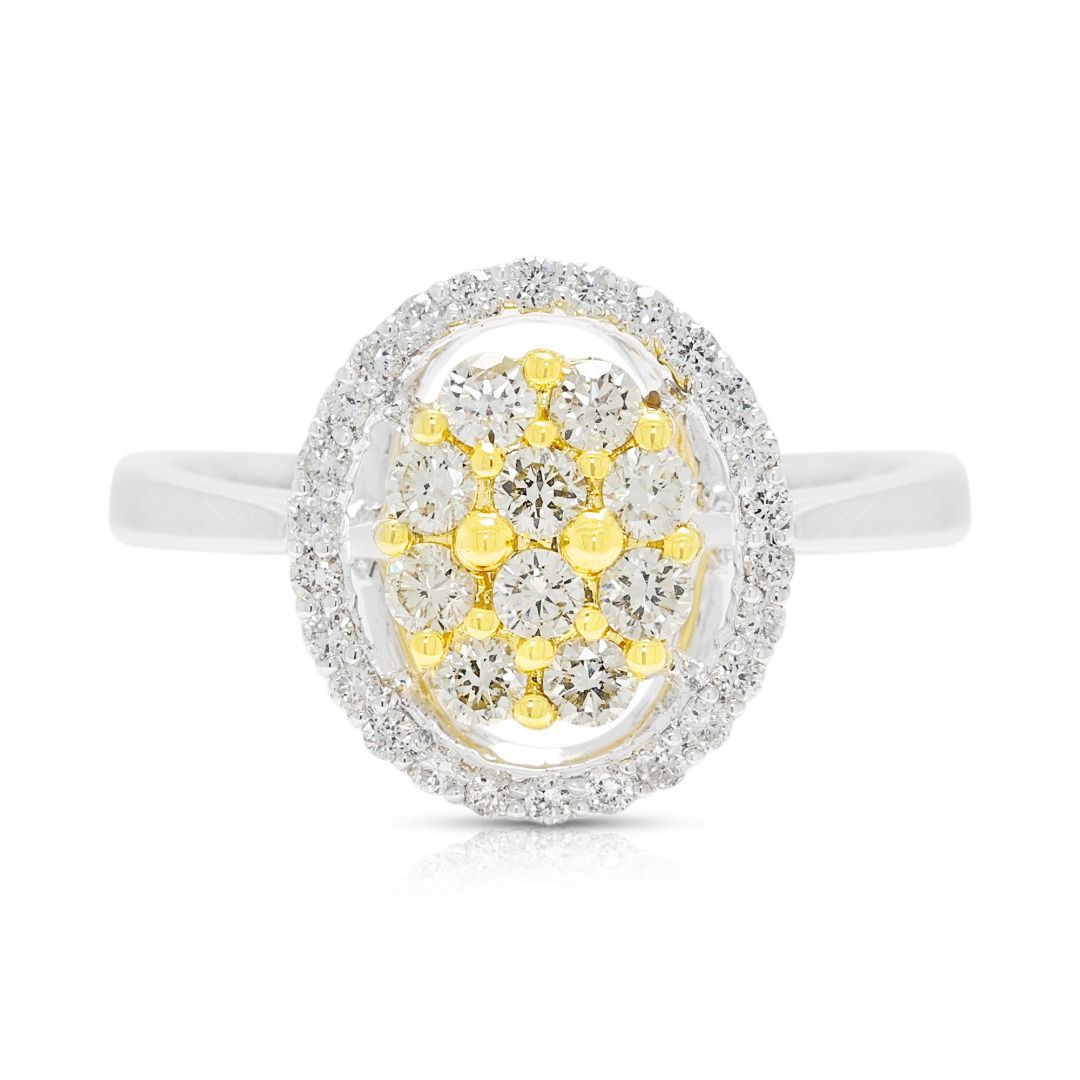 Graceful 0.42ct Natural Diamond Cluster Ring in 18K Two-Tone Gold (New)