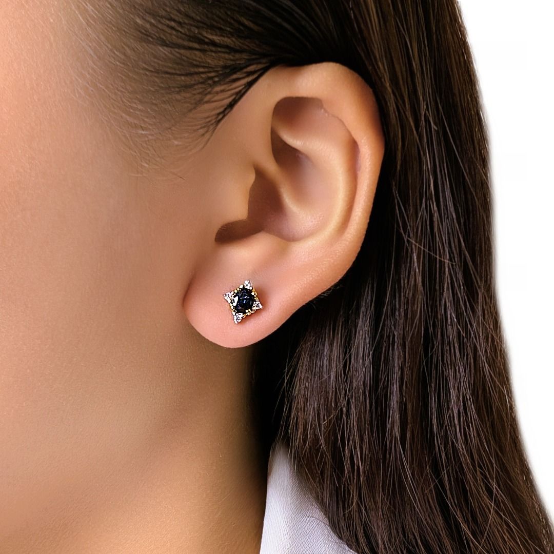 Graceful 0.44ct Sapphire & Diamond Studs in 18K Two-Toned Gold