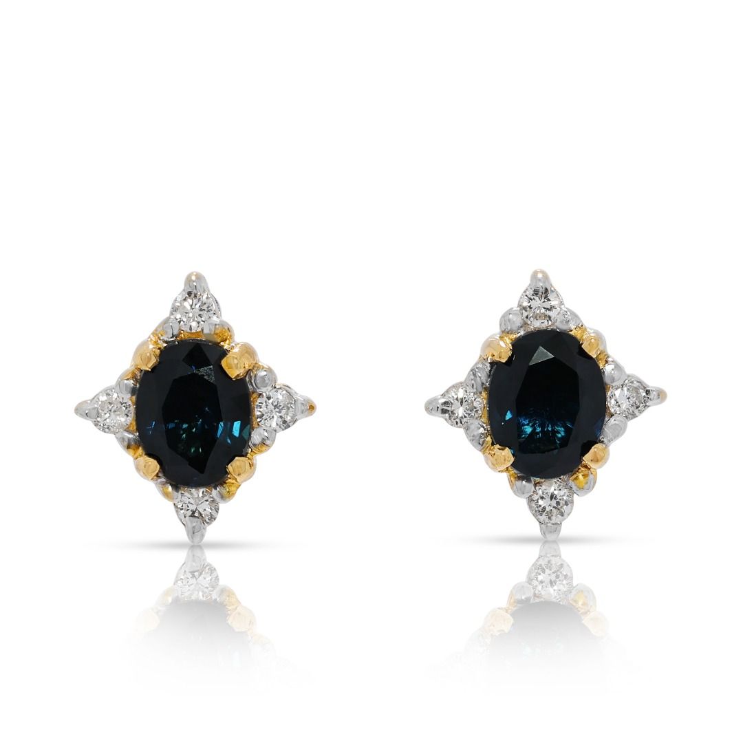 Graceful 0.44ct Sapphire & Diamond Studs in 18K Two-Toned Gold