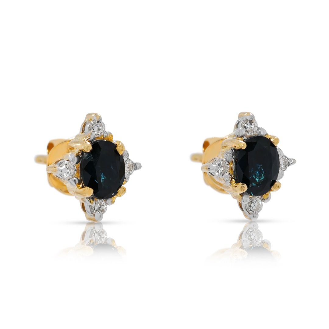 Graceful 0.44ct Sapphire & Diamond Studs in 18K Two-Toned Gold