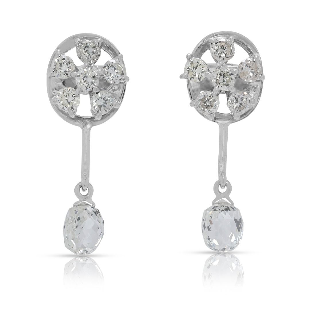 Graceful 0.70ct Rose-Cut & Brilliant Diamond Drop Earrings in 12K White Gold