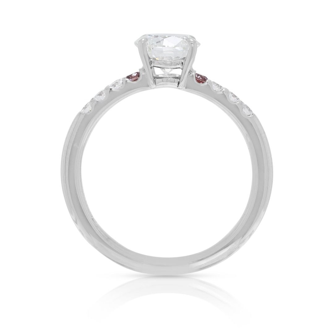 Graceful 0.95ct GIA-Certified Diamond Ring with Pink Accents in 18K White Gold