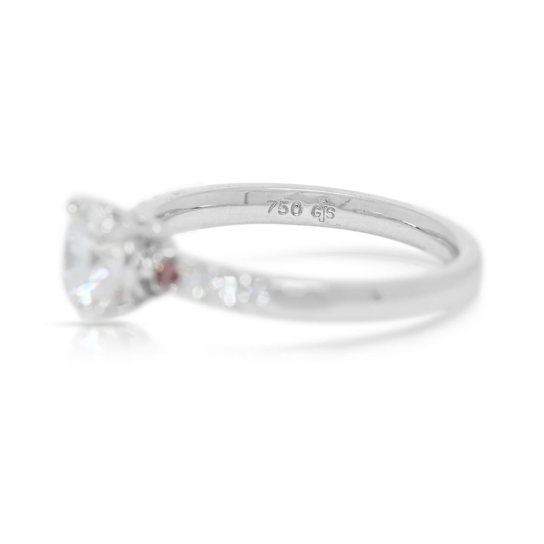 Graceful 0.95ct GIA-Certified Diamond Ring with Pink Accents in 18K White Gold