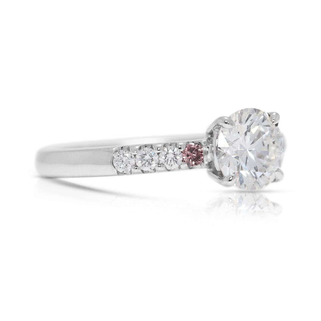 Graceful 0.95ct GIA-Certified Diamond Ring with Pink Accents in 18K White Gold