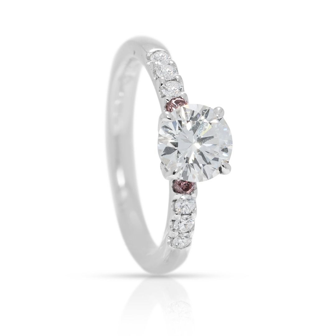 Graceful 0.95ct GIA-Certified Diamond Ring with Pink Accents in 18K White Gold