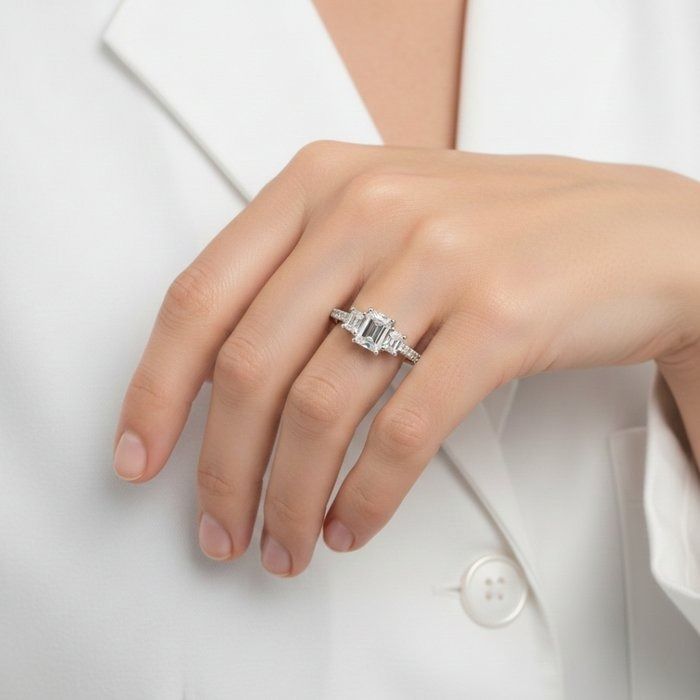 IGI & GIA Certified 1.50ct Diamonds 3-Stone Ring in 18k White Gold