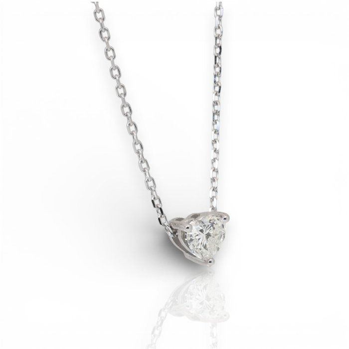 IGI Certified 0.51ct Diamond Solitaire Necklace with Heart-Shaped Pendant in 18k White Gold