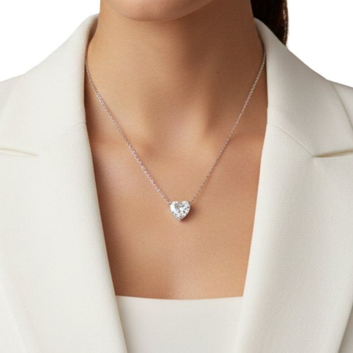 IGI Certified 0.51ct Diamond Solitaire Necklace with Heart-Shaped Pendant in 18k White Gold