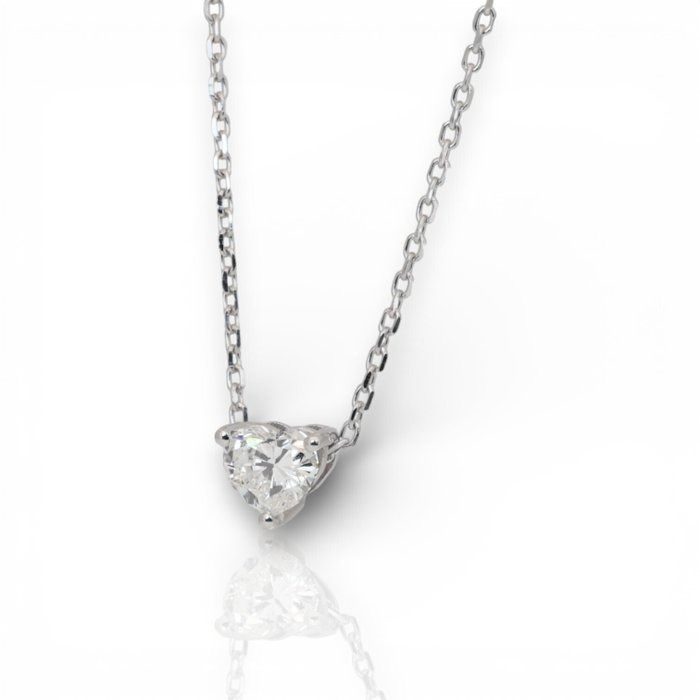 IGI Certified 0.51ct Diamond Solitaire Necklace with Heart-Shaped Pendant in 18k White Gold
