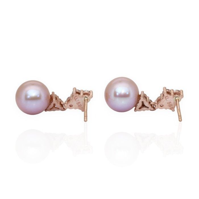 IGI Certified 11.72ct Salt Water Pearls and Diamonds Drop Earrings in 18k Rose Gold