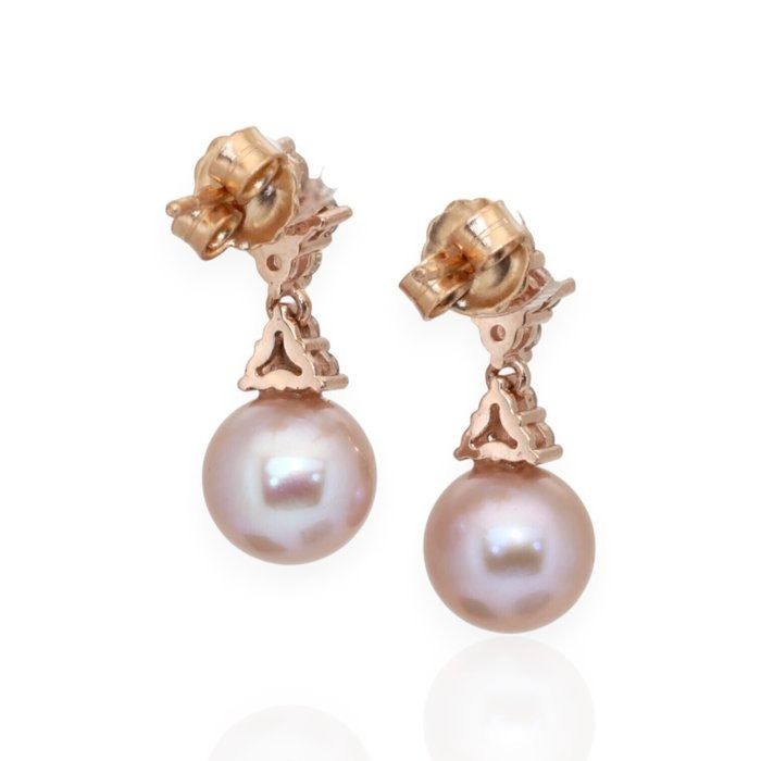 IGI Certified 11.72ct Salt Water Pearls and Diamonds Drop Earrings in 18k Rose Gold
