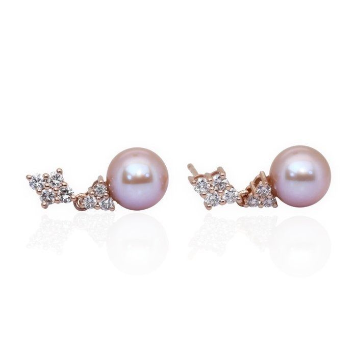 IGI Certified 11.72ct Salt Water Pearls and Diamonds Drop Earrings in 18k Rose Gold
