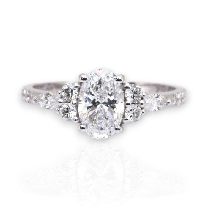 IGI Certified 1.41ct Diamonds Pave Ring in 18k White Gold