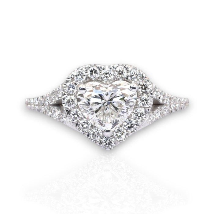 IGI Certified 1.46ct Diamonds Heart Halo Ring in 18k White Gold