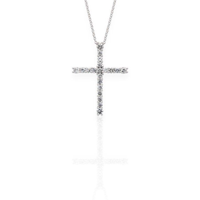 IGI Certified 1.51ct Diamonds Necklace with Cross Pendant in 14k White Gold