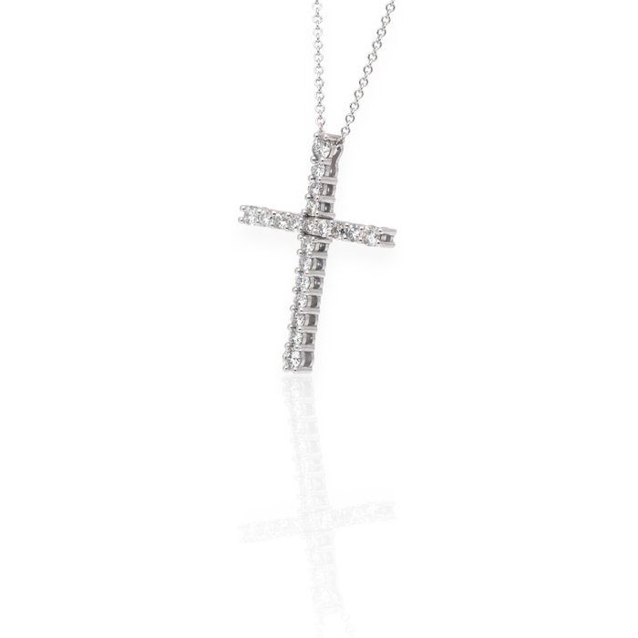 IGI Certified 1.51ct Diamonds Necklace with Cross Pendant in 14k White Gold