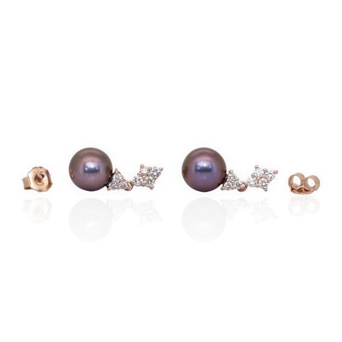 IGI Certified 15.67ct Fresh Water Cultured Pearls and Diamonds Drop Earrings in 18k Rose Gold