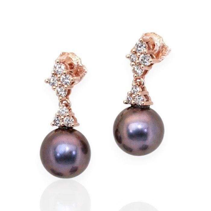 IGI Certified 15.67ct Fresh Water Cultured Pearls and Diamonds Drop Earrings in 18k Rose Gold