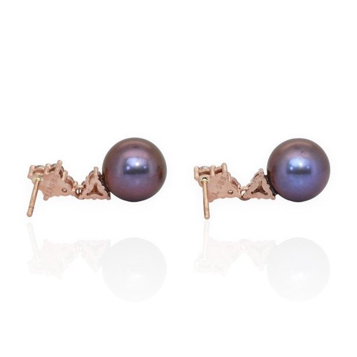 IGI Certified 15.67ct Fresh Water Cultured Pearls and Diamonds Drop Earrings in 18k Rose Gold