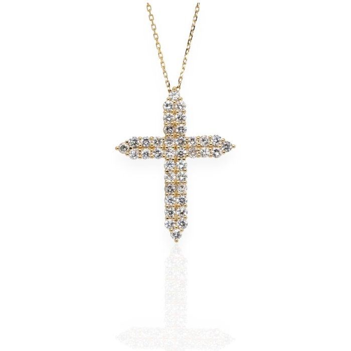 IGI Certified 2.03ct Diamonds Necklace with Cross Pendant in 18k Yellow Gold