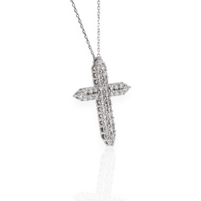 IGI Certified 2.08ct Diamonds Necklace with Cross Pendant in 18k White Gold