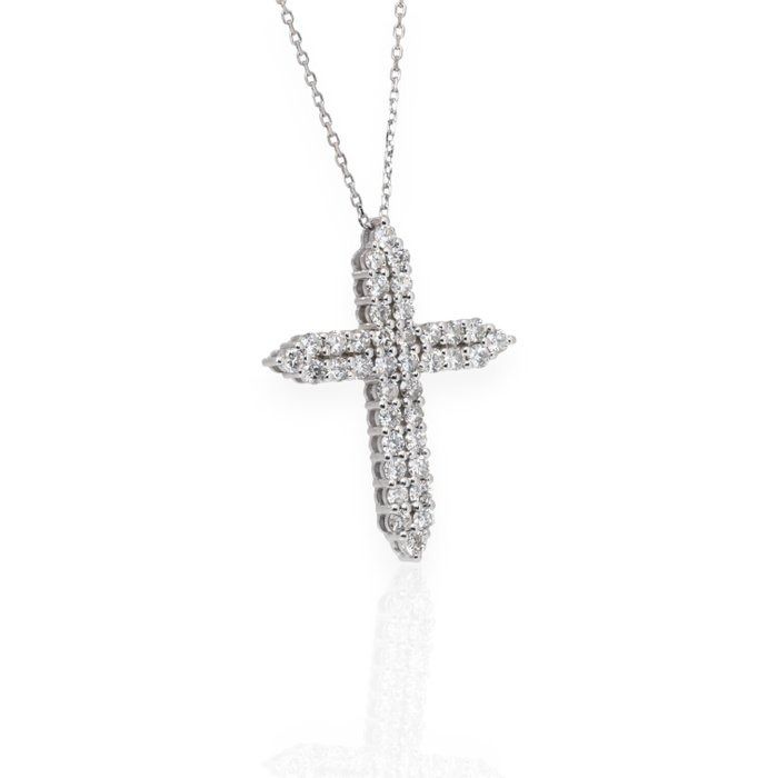 IGI Certified 2.08ct Diamonds Necklace with Cross Pendant in 18k White Gold