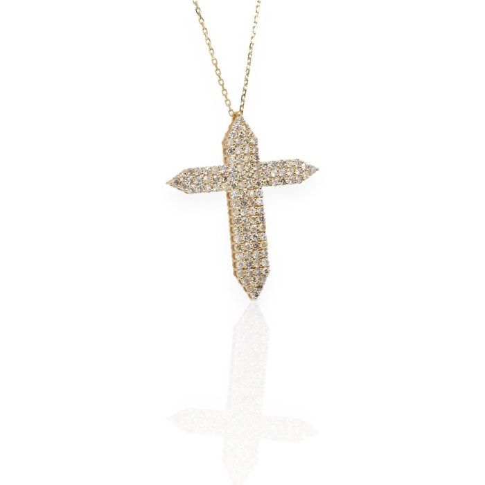 IGI Certified 2.20ct Diamonds Necklace with Cross Pendant in 18k Yellow Gold
