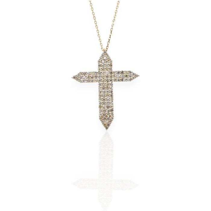 IGI Certified 2.20ct Diamonds Necklace with Cross Pendant in 18k Yellow Gold