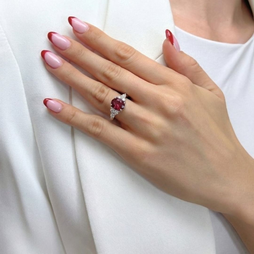 IGI Certified 2.27ct Rubellite and Diamonds 7-Stone Ring in 18k White Gold