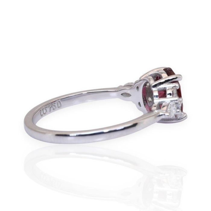 IGI Certified 2.27ct Rubellite and Diamonds 7-Stone Ring in 18k White Gold