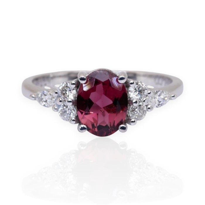 IGI Certified 2.27ct Rubellite and Diamonds 7-Stone Ring in 18k White Gold