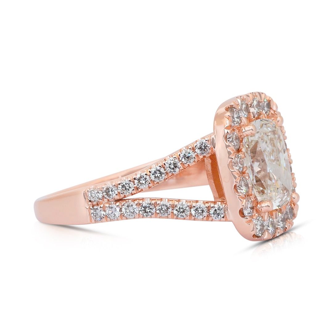 IGI Certified 2.45ct Diamonds Halo Ring in 18k Rose Gold