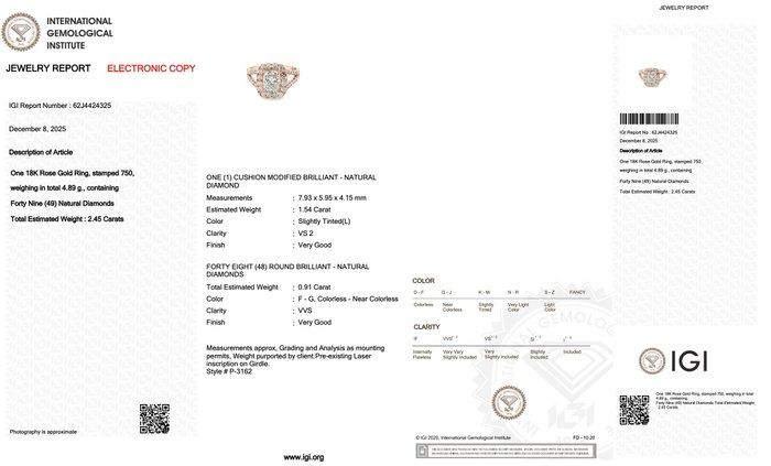 IGI Certified 2.45ct Diamonds Halo Ring in 18k Rose Gold