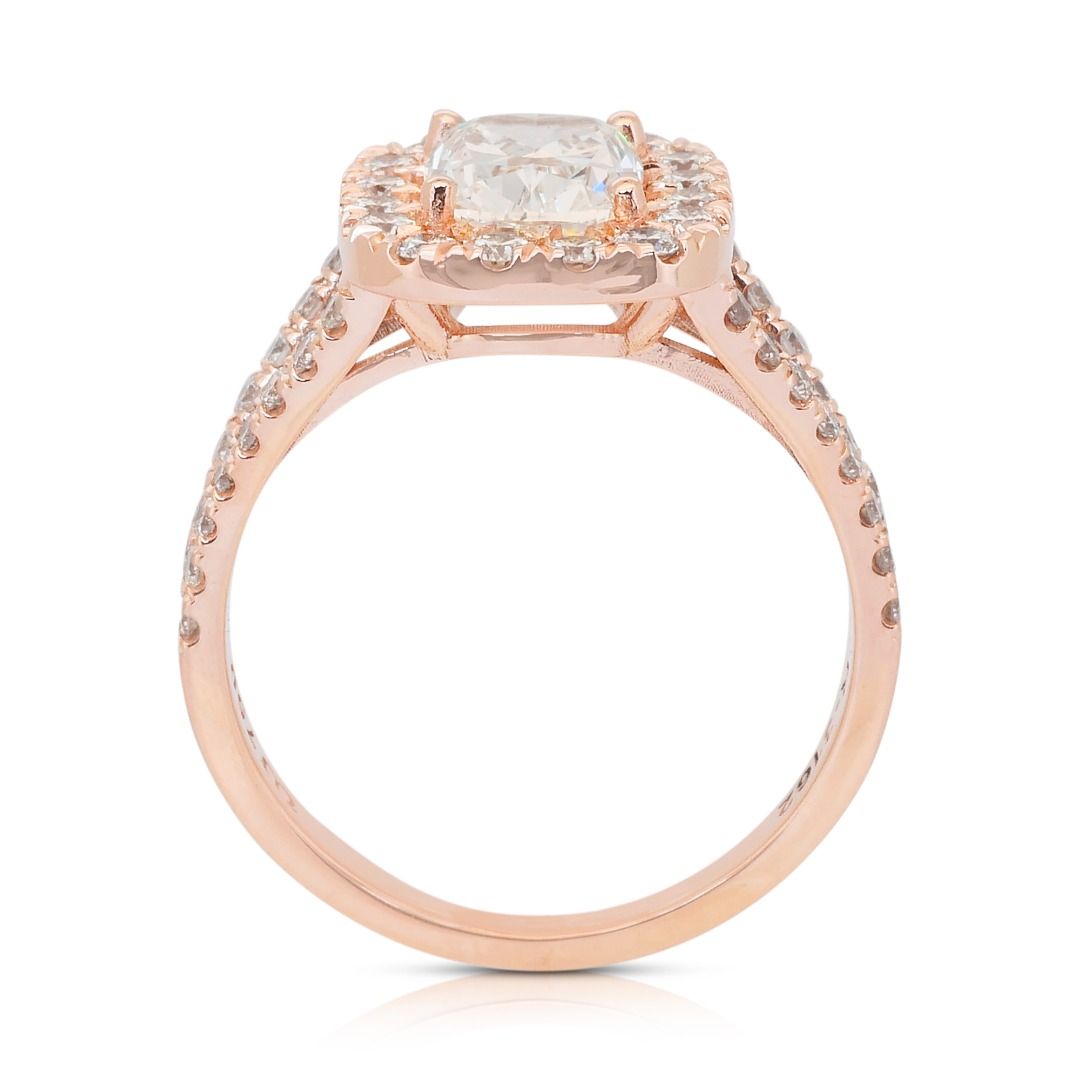 IGI Certified 2.45ct Diamonds Halo Ring in 18k Rose Gold