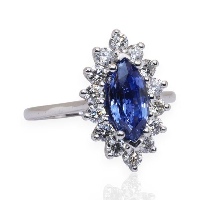 IGI Certified 2.50ct Sapphire and Diamonds Cluster Ring in 18k White Gold