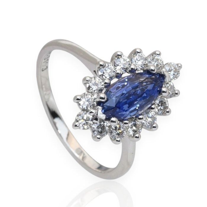 IGI Certified 2.50ct Sapphire and Diamonds Cluster Ring in 18k White Gold