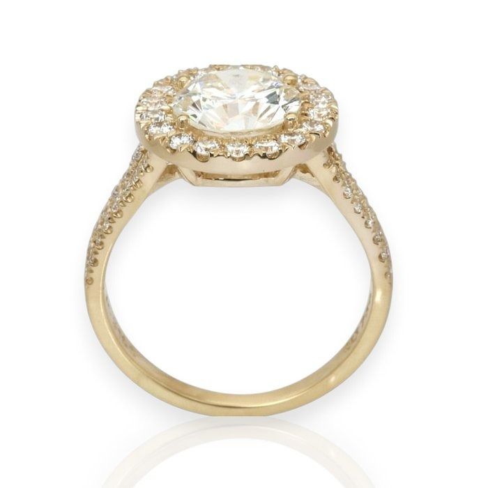 IGI Certified 2.66ct Diamonds Halo Ring in 18k Yellow Gold