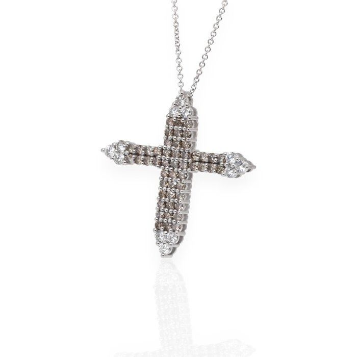 IGI Certified 2.80ct Diamonds Necklace with Cross Pendant in 14k White Gold