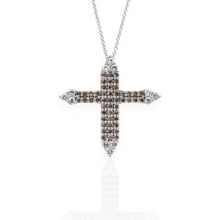 IGI Certified 2.80ct Diamonds Necklace with Cross Pendant in 14k White Gold