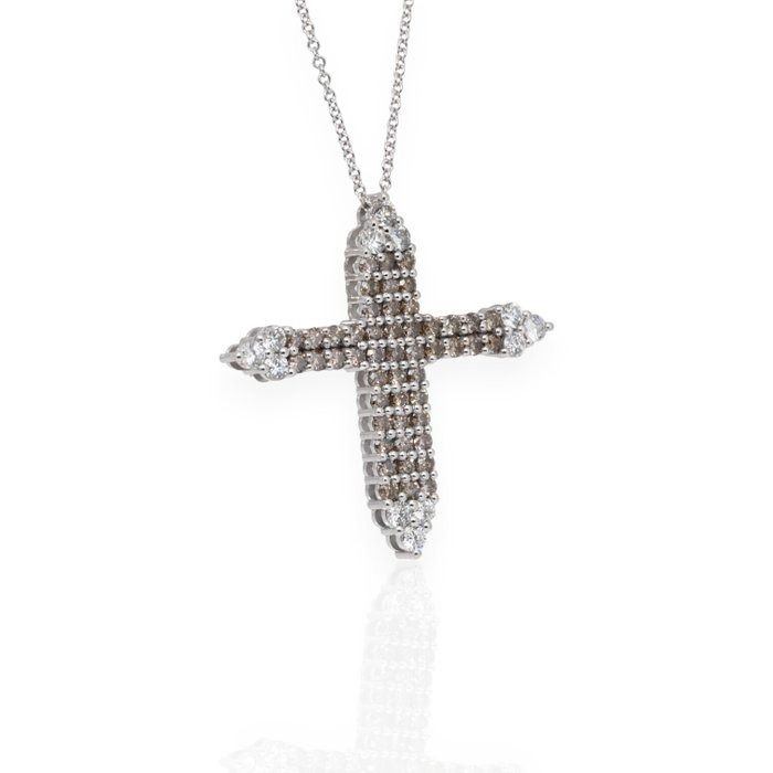 IGI Certified 2.80ct Diamonds Necklace with Cross Pendant in 14k White Gold