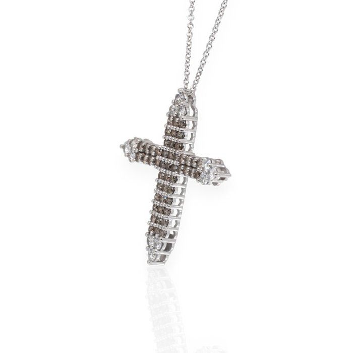 IGI Certified 2.80ct Diamonds Necklace with Cross Pendant in 14k White Gold