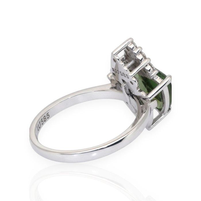 IGI Certified 2.86ct Tourmaline and Diamonds Cluster Ring in 14k White Gold