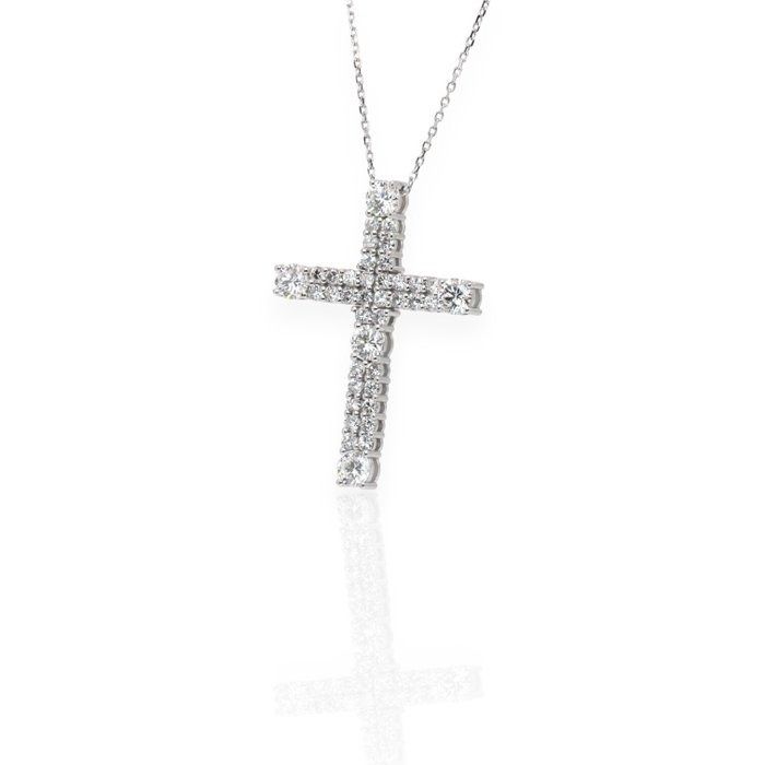 IGI Certified 3.45ct Diamonds Necklace with Cross Pendant in 18k White Gold