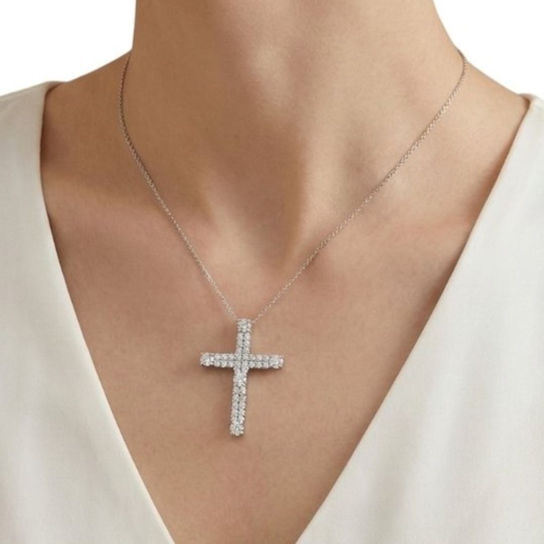 IGI Certified 3.45ct Diamonds Necklace with Cross Pendant in 18k White Gold