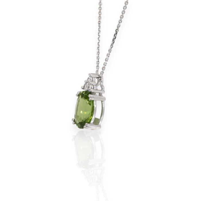 IGI Certified 3.71ct Peridot and Diamonds Necklace with Pendant in 14k White Gold