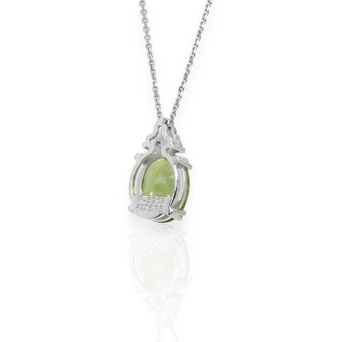IGI Certified 3.71ct Peridot and Diamonds Necklace with Pendant in 14k White Gold