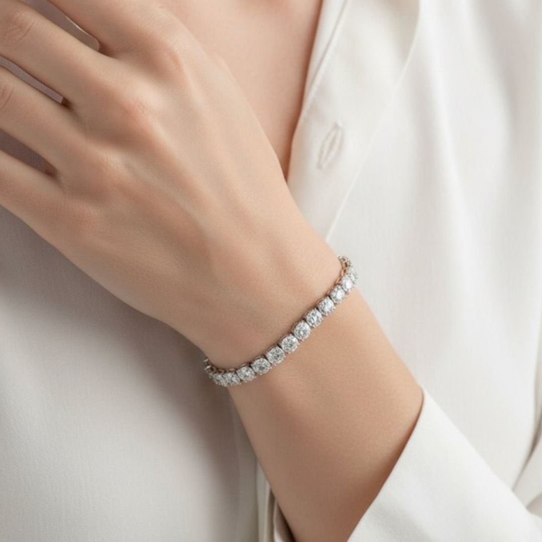 IGI Certified 4.03ct Diamonds Tennis Bracelet in 18k White Gold