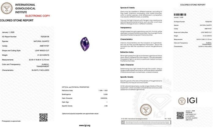 IGI Certified 41.52ct Purple Amethyst Gemstone